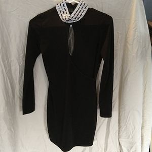 Rhinestone collar crepe knit cocktail dress